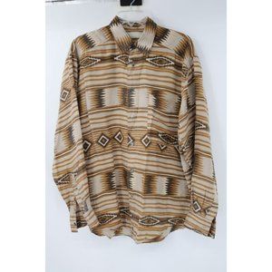 Fenn wright & manson silk shirt mens Small aztec print long sleeve button up